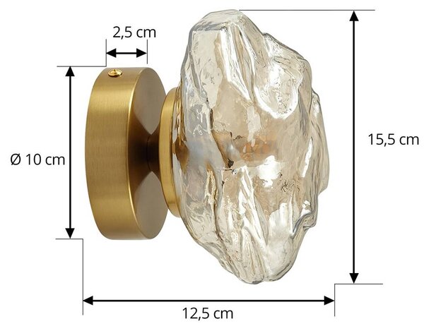 Lindby fali lámpa Piatra, borostyán/réz, üveg, Ø 16 cm, G9, dimmelhető, Krém / borostyánsárga, Nappali / Étkező, Üveg, Modern