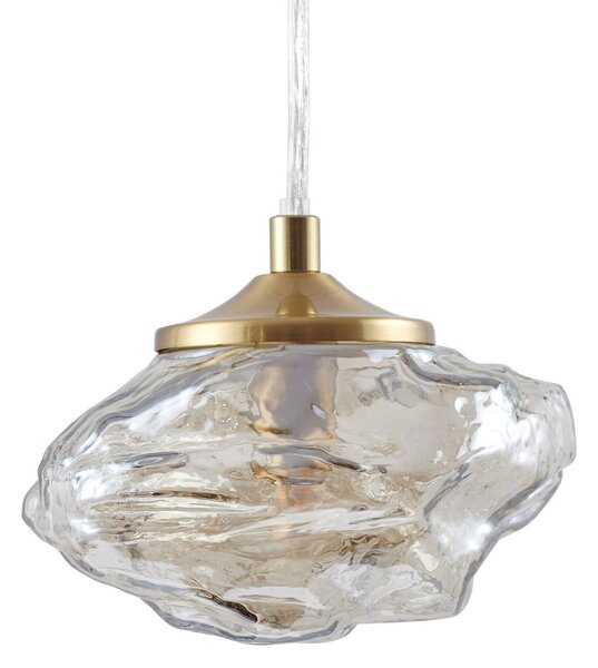Lindby függőlámpa Piatra, borostyán/réz, üveg, Ø 16 cm, G9, dimmelhető, Krém / borostyánsárga, Nappali / Étkező, Üveg, Modern
