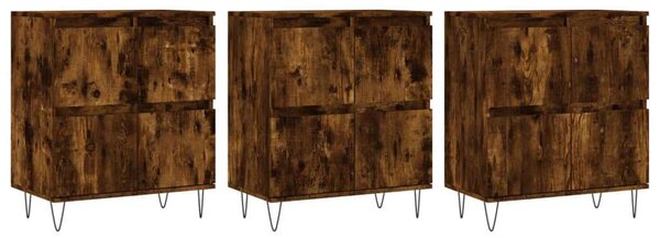 3 db Füstös Tölgy Fa Tálalószekrény - 180x35x70 cm