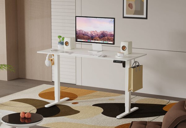 Elektromosan állítható magasságú íróasztal - 140x60cm fehér ülő-/állómunkához - LVN System Lite LV1716