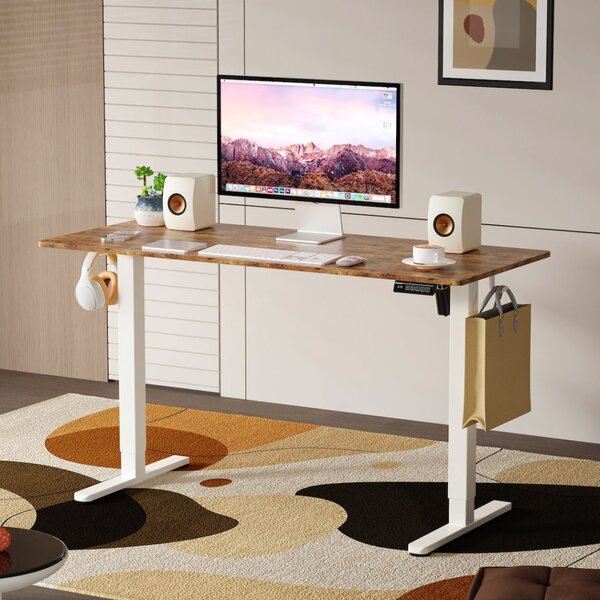 Elektromosan állítható magasságú íróasztal - 140x60cm rusztikus barna ülő-/állómunkához - LVN System Lite LV1717