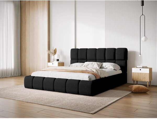 Fekete kárpitozott franciaágy tárolóhellyel, ágyráccsal 180x200 cm Bellis – Micadoni Home
