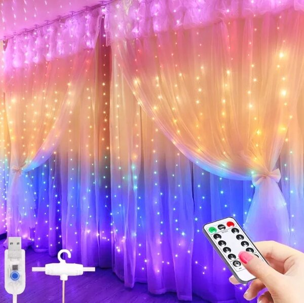 LED fényfüggöny 3x2,8m - színes