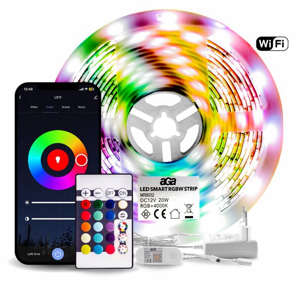 Aga WiFi RGBW LED szalag 5m + távirányító + tápegység