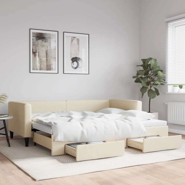 Krémszínű kihúzható szövetheverő fiókokkal 90 x 200 cm