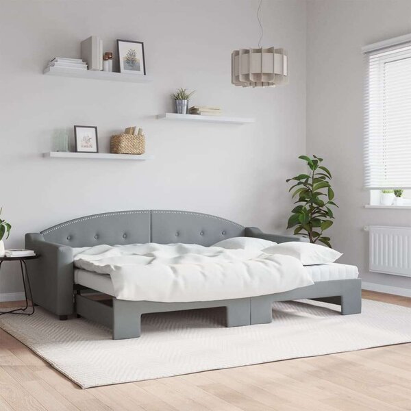 VidaXL világosszürke kihúzható szövet heverő matracokkal 80 x 200 cm