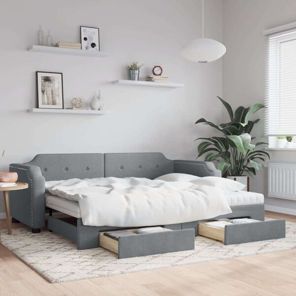 VidaXL világosszürke kihúzható szövet heverő fiókokkal 80 x 200 cm