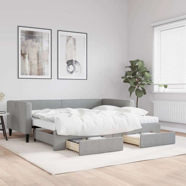 VidaXL világosszürke kihúzható szövet heverő fiókokkal 90 x 200 cm