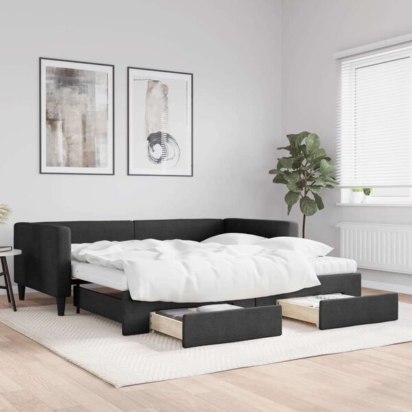 VidaXL fekete kihúzható szövet heverő fiókokkal 100 x 200 cm