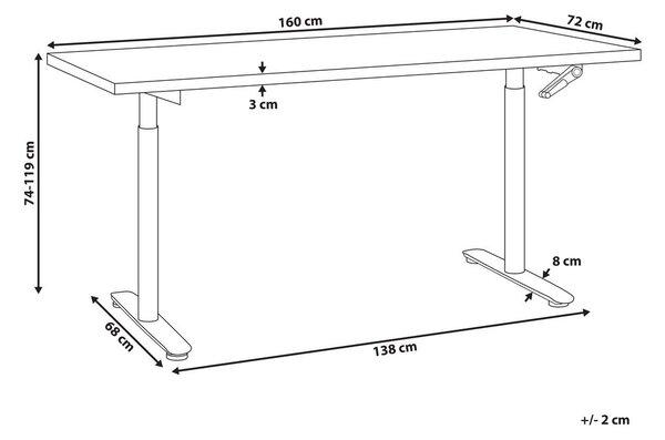 Manuálisan állítható asztal DESTINAS Fekete/fehér 160 cm 72 cm
