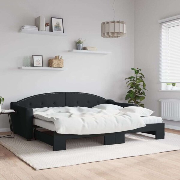 VidaXL fekete kihúzható szövet heverő matracokkal 90 x 200 cm