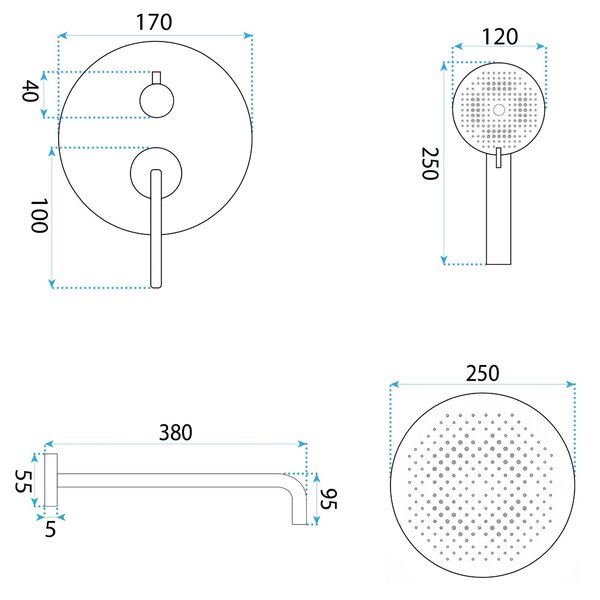 Zuhanyszett rejtett Rea Grace Brush Nickel + BOX