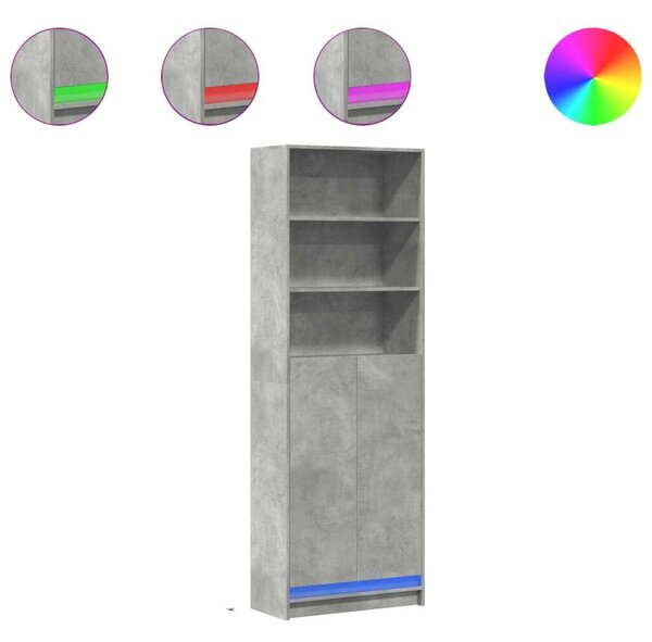 VidaXL betonszürke szerelt fa magasszekrény LED-ekkel 69x32,5x200 cm