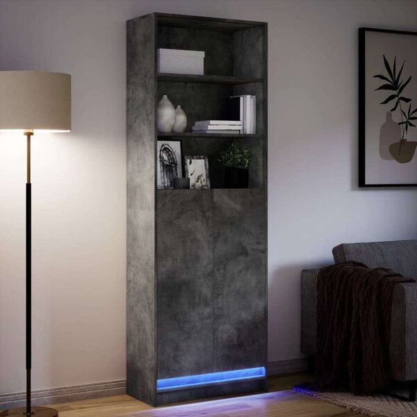 VidaXL betonszürke szerelt fa magasszekrény LED-ekkel 69x32,5x200 cm