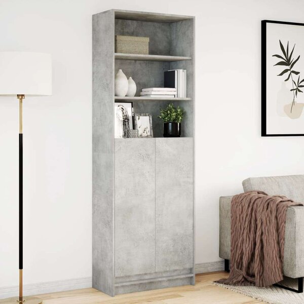 VidaXL betonszürke szerelt fa magasszekrény LED-ekkel 69x32,5x200 cm