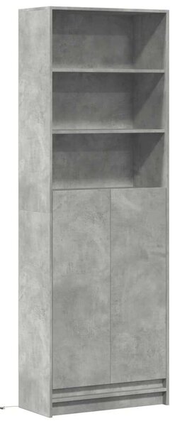VidaXL betonszürke szerelt fa magasszekrény LED-ekkel 69x32,5x200 cm