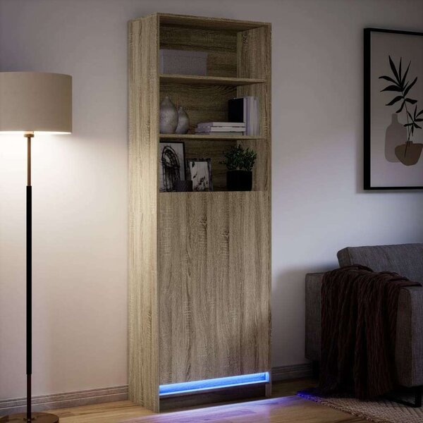 VidaXL sonoma tölgy szerelt fa magasszekrény LED-ekkel 69x32,5x200 cm