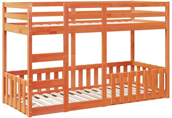 VidaXL viaszbarna tömör fenyőfa emeletes ágy 75 x 190 cm