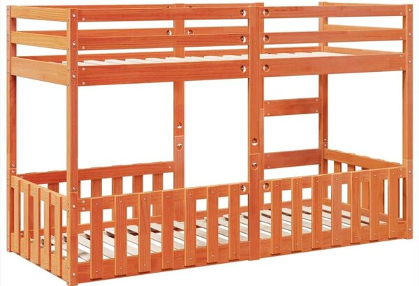 VidaXL viaszbarna tömör fenyőfa emeletes ágy 75 x 190 cm