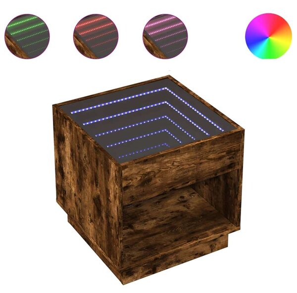 VidaXL LED-es Dohányzóasztal - Végtelen Tükör - 50x50x50 cm