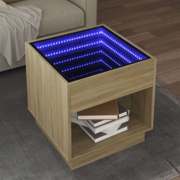 VidaXL LED Dohányzóasztal - Végtelen Tükör - 50x50x50 cm