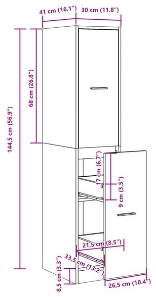 VidaXL Fehér Fa Patikaszekrény - 4 Fiókos - 144,5 cm