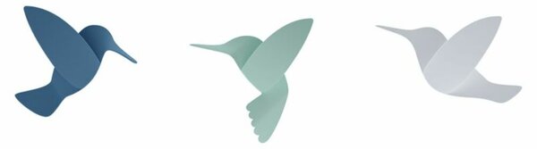 HUMMINGBIRD faldekoráció, kolibri madárka figura, 9db-os szett,, mentazöld, ABS