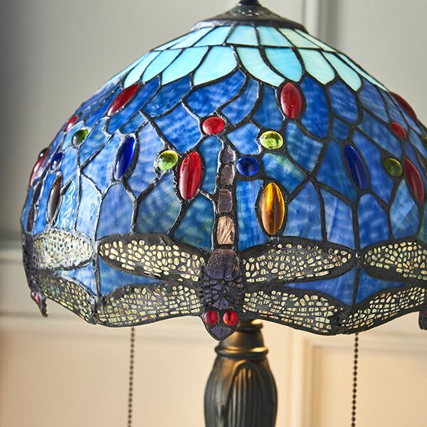 Endon klasszikus tiffany asztali lámpa dragonfly blue sötétbarna sokszínű end64090