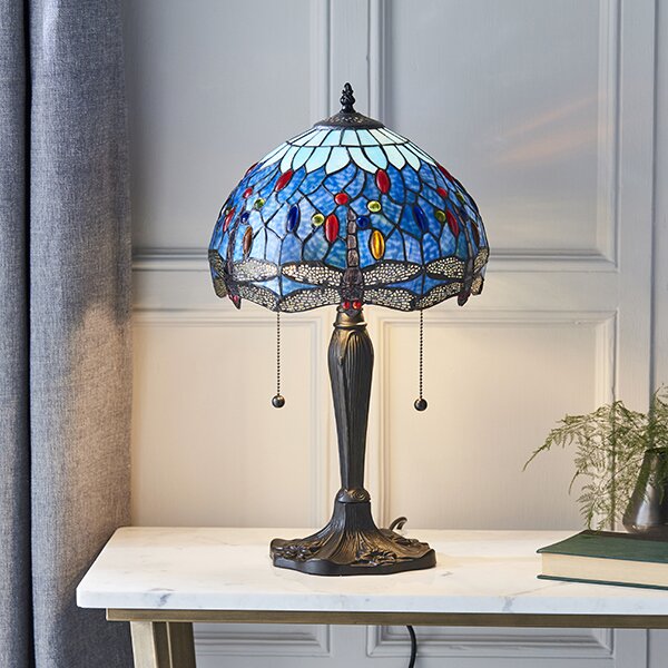 Endon klasszikus tiffany asztali lámpa dragonfly blue sötétbarna sokszínű end64090
