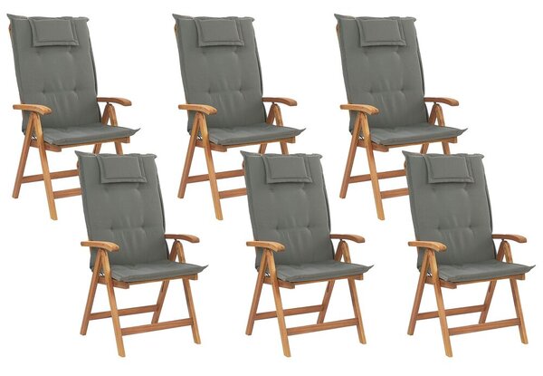 Összecsukható kerti akácfa szék hatdarabos szettben grafitszürke párnákkal JAVA