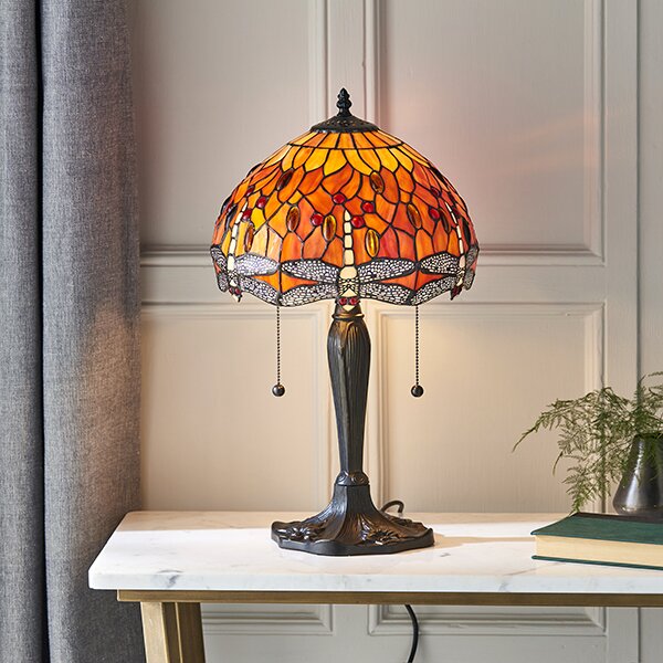 Endon klasszikus tiffany asztali lámpa dragonfly flame sötétbarna sokszínű end64092