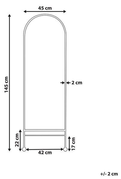 Falitükör JARNAGES 45 cm 145 cm Fém Fekete