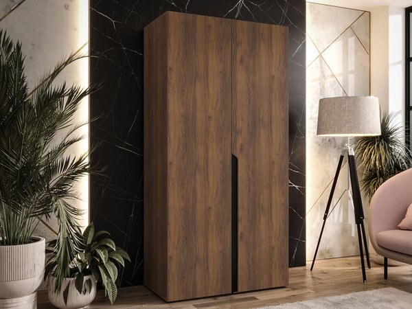 Gardróbszekrény Hartford 579, Laminált forgácslap, 202x100x52cm, Dió, Fekete