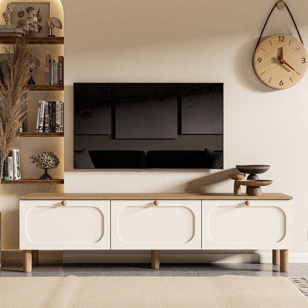 Modern TV-állvány tárolóval, TV-szekrény 180x35x50 cm, fehér/tölgy
