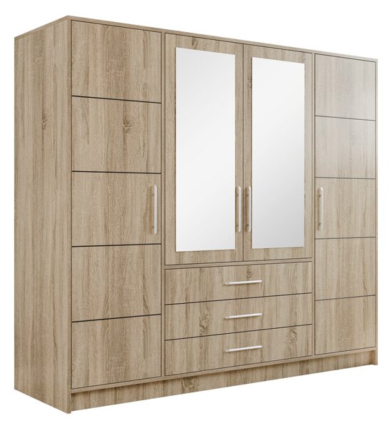 Gardróbszekrény Dortivu, Laminált forgácslap, 200x196x58cm, Ezüst, Sonoma tölgy