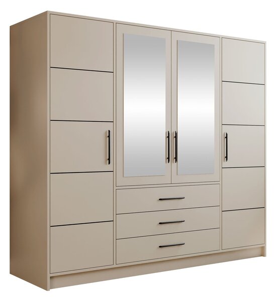 Gardróbszekrény Dortivu, Laminált forgácslap, 200x196x58cm, Kasmír, Fekete