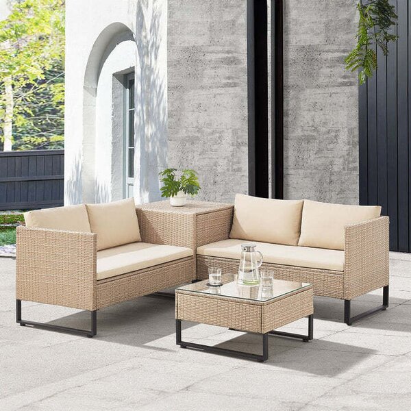 Juskys Santorini rattan kerti bútor szett - krém