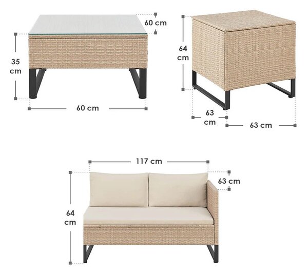 Juskys Santorini rattan kerti bútor szett - krém