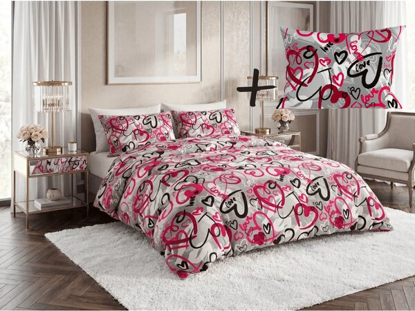 Poliészter-pamut ágynemű szett STREET LOVE POLY szürke + Párnahuzat 50 x 70 cm INGYEN