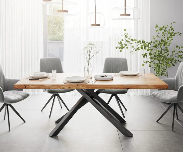 DELIFE Étkezőasztal Edge 200x100 XL akác természetes kereszt láb téglalap fekete Live-Edge
