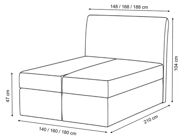 Wilsondo WOOD 1 ágyneműtartós kárpitozott boxspring ágy matraccal - barna Paros Méret: 140x200