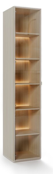 Könyvespolc Sermavi 130, Ajtókkal, Zárt, Üveg, Laminált forgácslap, 231x46x46cm, Bézs, Tölgy
