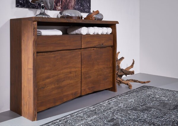 WOODLAND Komód 131x96 cm, sötétbarna, akác