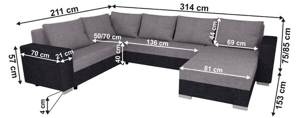KONDELA Univerzális ülőgarnitúra, sötétszürke/szürke Taupe, BELEN NEW ROH U