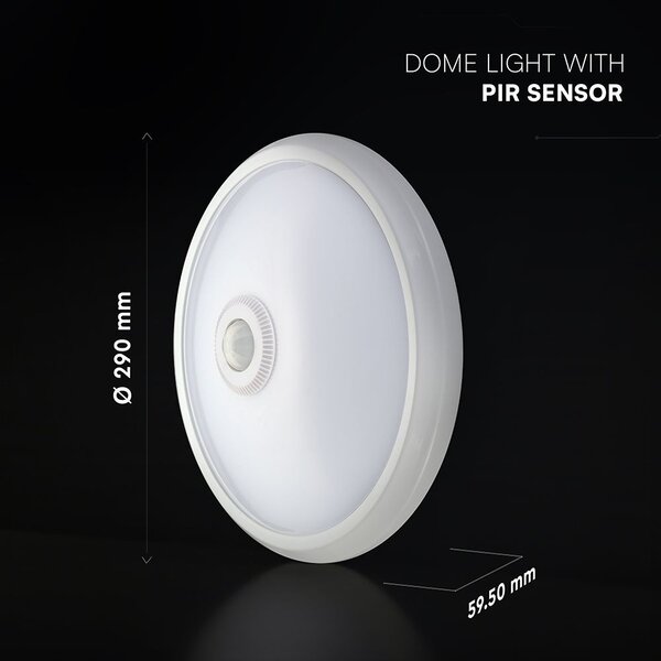 V-TAC CREE SMD 12W mennyezeti LED lámpa, mozgásérzékelővel, természetes fehér - SKU 218086