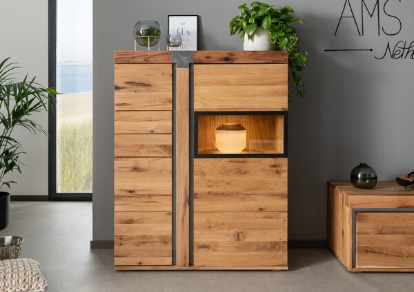NEW HOLAND Komód 110x45x142 cm, természetes, olajozott, vadtölgy / tölgy