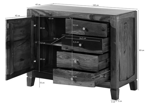 ANCONA fiókos komód rózsafa 100x45x80 sötét, barna, lakkozott