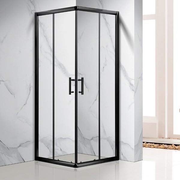Homedepo Elio Black 90x90 szögletes két tolóajtós zuhanykabin 5 mm vastag vízlepergető biztonsági üveggel, fekete elemekkel, 190 cm magas