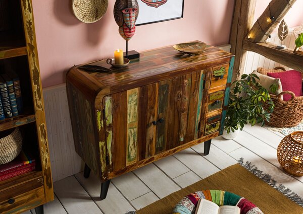 SIXTIES Antik fából készült komód, 110x40x86, többszínű lakkozott