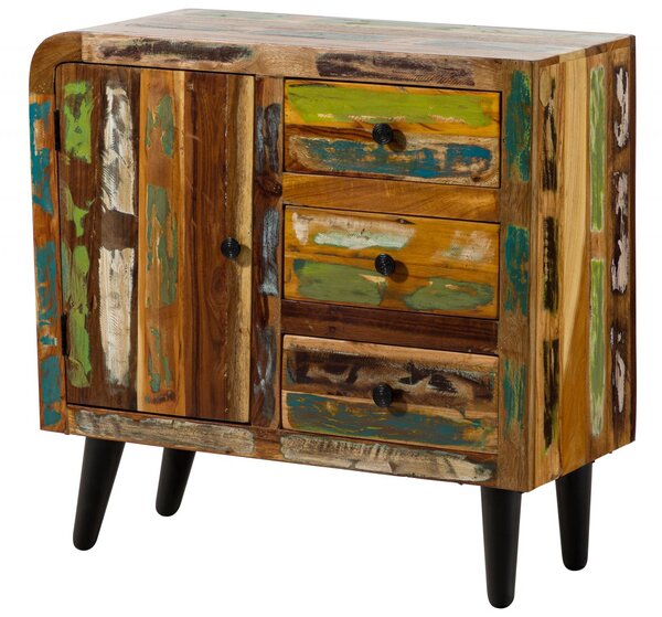 SIXTIES fiókos komód, újrahasznosított fa 90x40x86, többszínű, lakkozott
